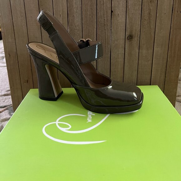 Sam Edelman Square Toe Alpn Green Patent Pumps - Picture 1 of 7